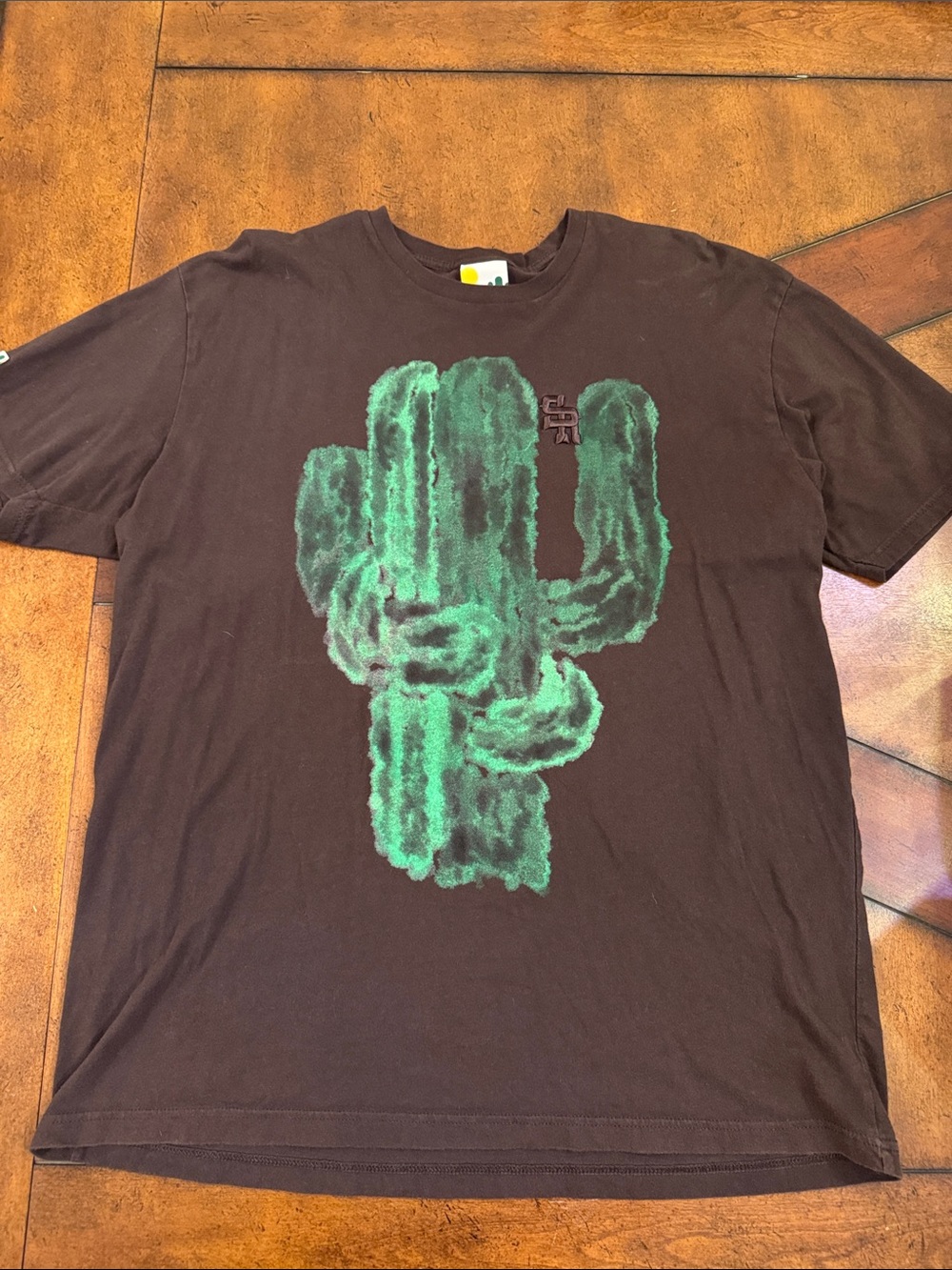 Brown Short-Sleeve Tee with Green Cactus Graphic